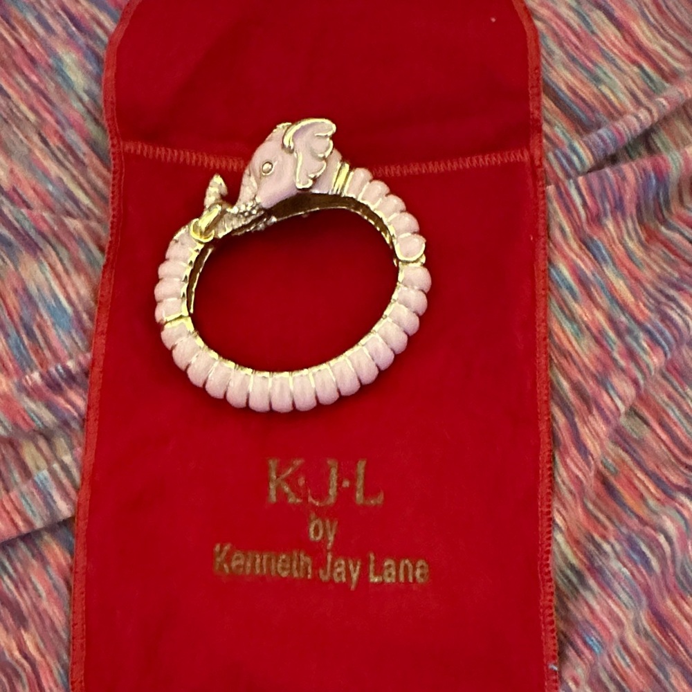 Kenneth Jay Lane Pink and Gold Elephant Bangle